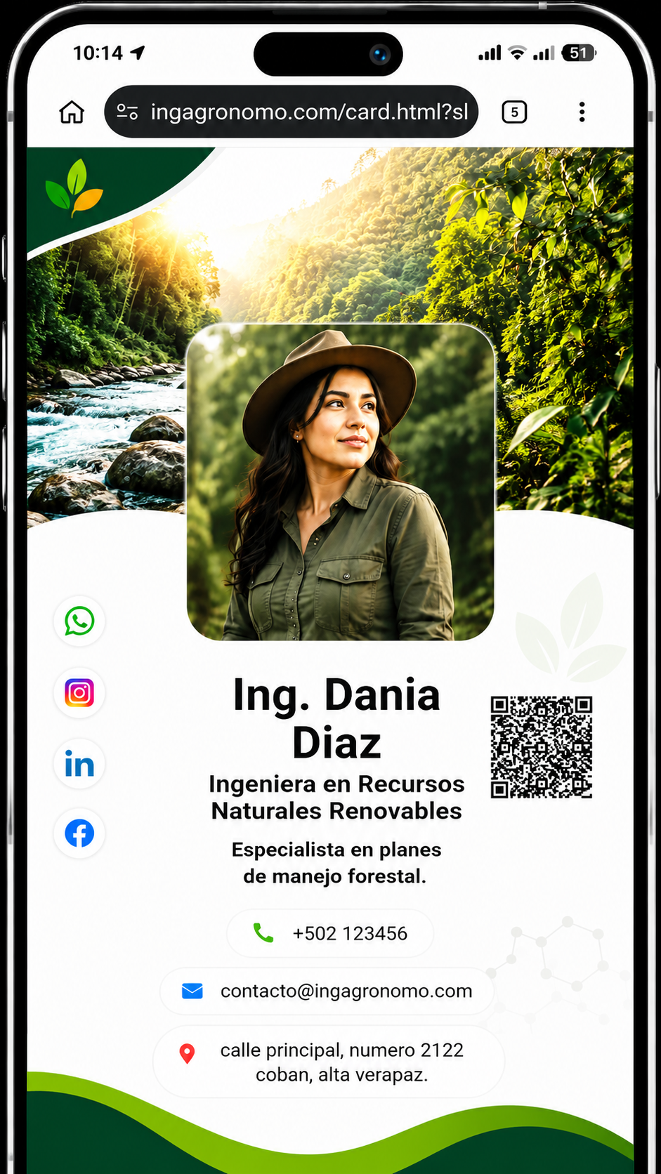 Ejemplo de tarjeta digital profesional agrícola